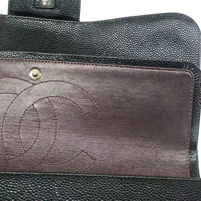 Chanel Classic Flap Jumbo 2011 Black Caviar Leather Double Flap Silver Hardware