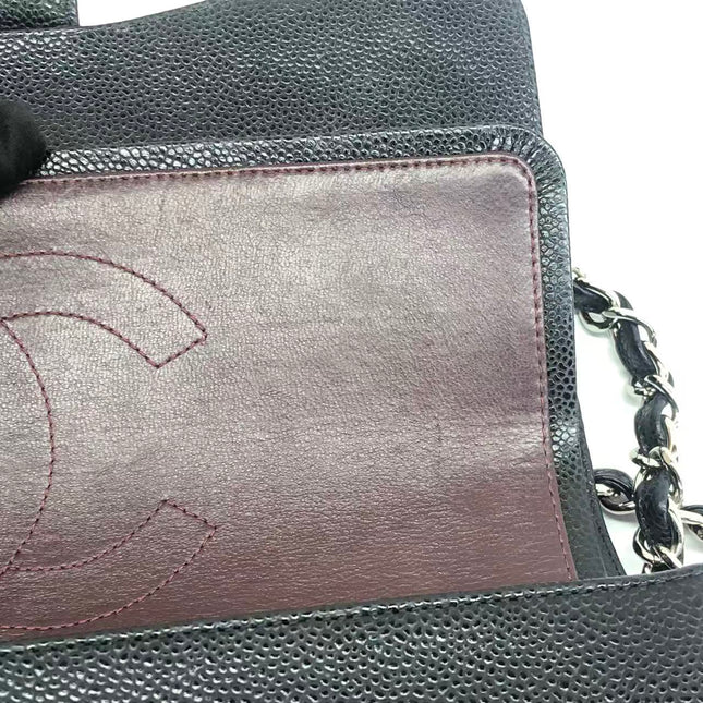 Chanel Classic Flap Jumbo 2011 Black Caviar Leather Double Flap Silver Hardware