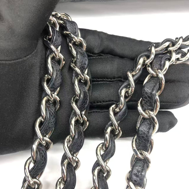 Chanel Classic Flap Jumbo 2011 Black Caviar Leather Double Flap Silver Hardware