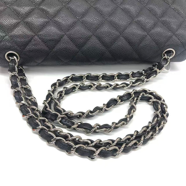 Chanel Classic Flap Jumbo 2011 Black Caviar Leather Double Flap Silver Hardware