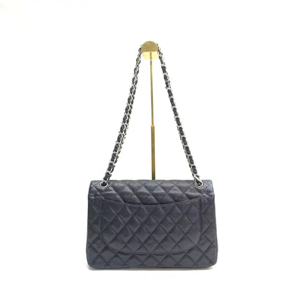 Chanel Classic Flap Jumbo 2011 Black Caviar Leather Double Flap Silver Hardware