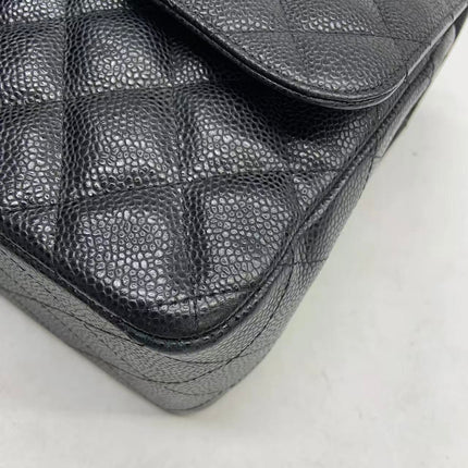 Chanel Classic Flap Jumbo 2011 Black Caviar Leather Double Flap Silver Hardware