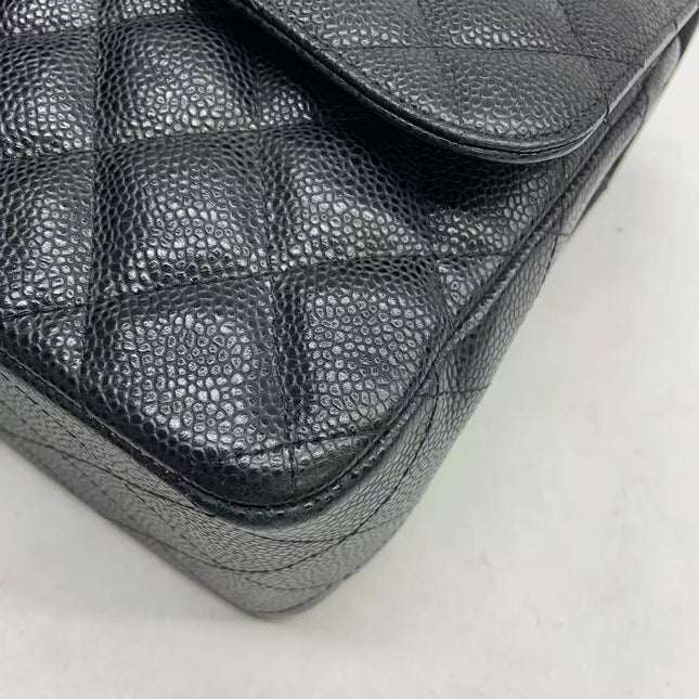 Chanel Classic Flap Jumbo 2011 Black Caviar Leather Double Flap Silver Hardware