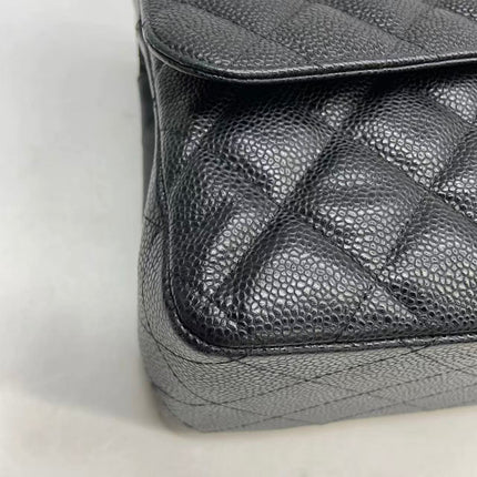 Chanel Classic Flap Jumbo 2011 Black Caviar Leather Double Flap Silver Hardware