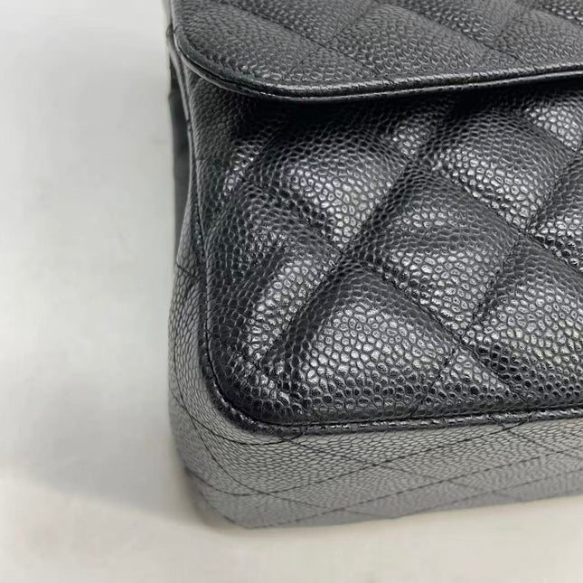 Chanel Classic Flap Jumbo 2011 Black Caviar Leather Double Flap Silver Hardware