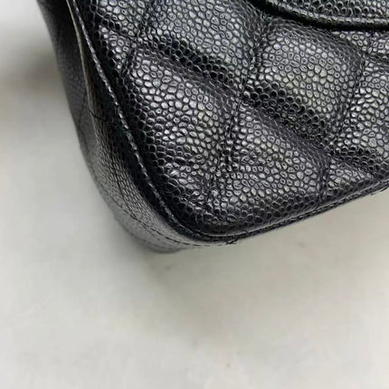 Chanel Classic Flap Jumbo 2011 Black Caviar Leather Double Flap Silver Hardware