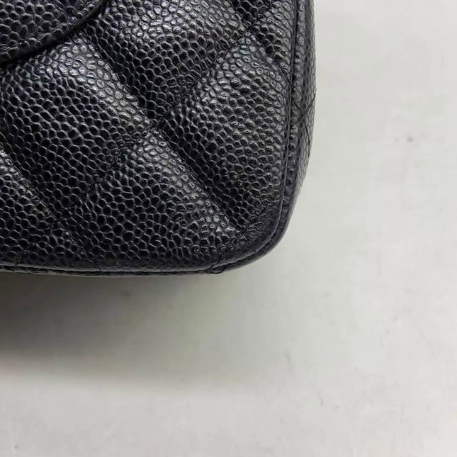 Chanel Classic Flap Jumbo 2011 Black Caviar Leather Double Flap Silver Hardware