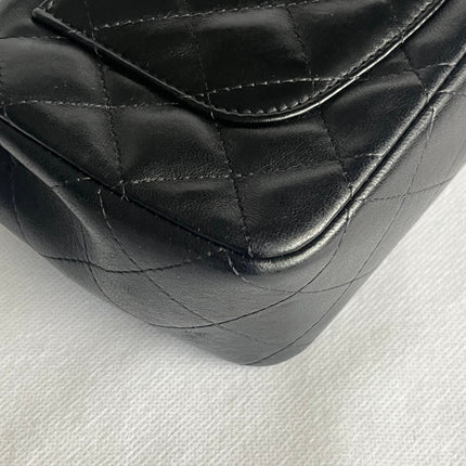 Chanel Classic Flap Mini 2014 Black Lambskin Camellia Charms Silver Hardware