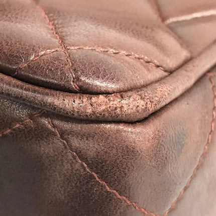 Chanel Single Flap Jumbo Brown Lambskin Leather Tortoise CC Logo and Chain