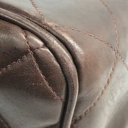 Chanel Single Flap Jumbo Brown Lambskin Leather Tortoise CC Logo and Chain