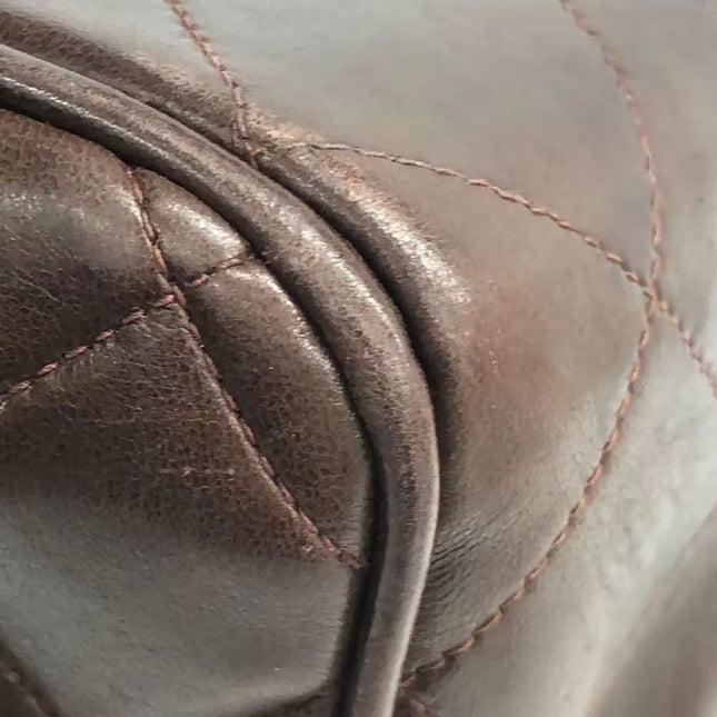 Chanel Single Flap Jumbo Brown Lambskin Leather Tortoise CC Logo and Chain