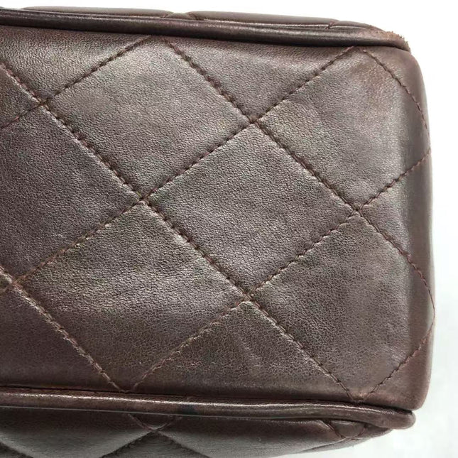 Chanel Single Flap Jumbo Brown Lambskin Leather Tortoise CC Logo and Chain