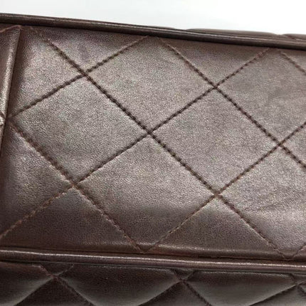 Chanel Single Flap Jumbo Brown Lambskin Leather Tortoise CC Logo and Chain