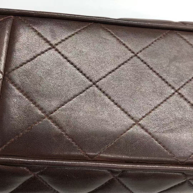 Chanel Single Flap Jumbo Brown Lambskin Leather Tortoise CC Logo and Chain