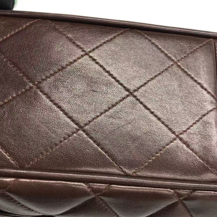 Chanel Single Flap Jumbo Brown Lambskin Leather Tortoise CC Logo and Chain