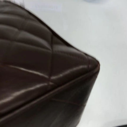 Chanel Single Flap Jumbo Brown Lambskin Leather Tortoise CC Logo and Chain