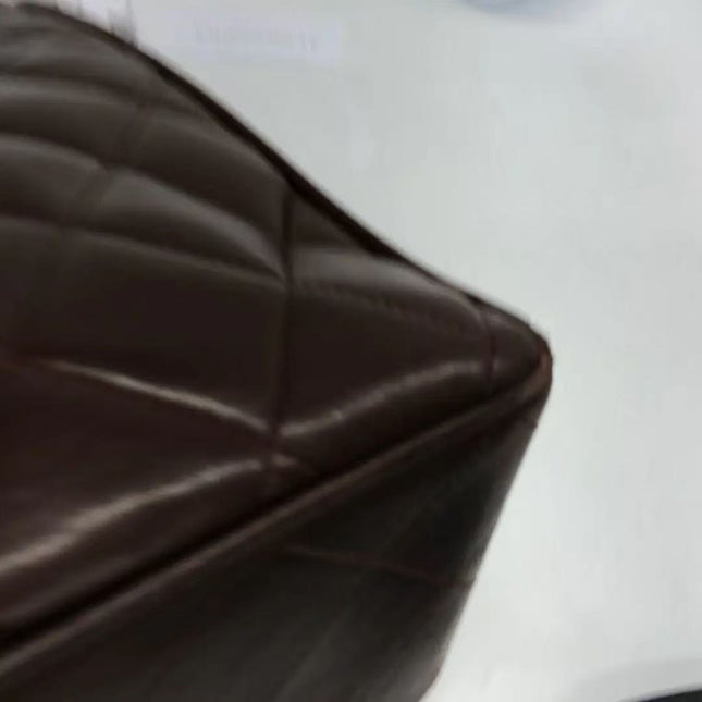 Chanel Single Flap Jumbo Brown Lambskin Leather Tortoise CC Logo and Chain