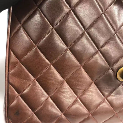 Chanel Single Flap Jumbo Brown Lambskin Leather Tortoise CC Logo and Chain