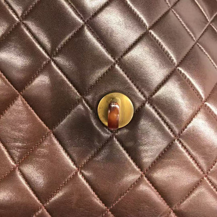 Chanel Single Flap Jumbo Brown Lambskin Leather Tortoise CC Logo and Chain