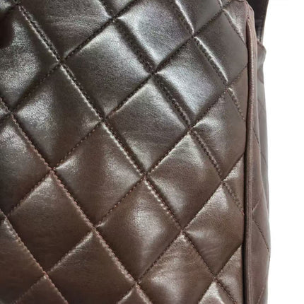 Chanel Single Flap Jumbo Brown Lambskin Leather Tortoise CC Logo and Chain