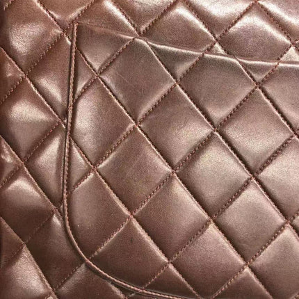 Chanel Single Flap Jumbo Brown Lambskin Leather Tortoise CC Logo and Chain