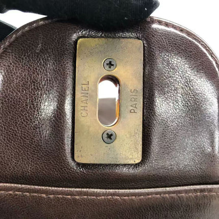 Chanel Single Flap Jumbo Brown Lambskin Leather Tortoise CC Logo and Chain