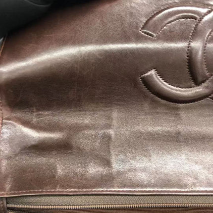 Chanel Single Flap Jumbo Brown Lambskin Leather Tortoise CC Logo and Chain