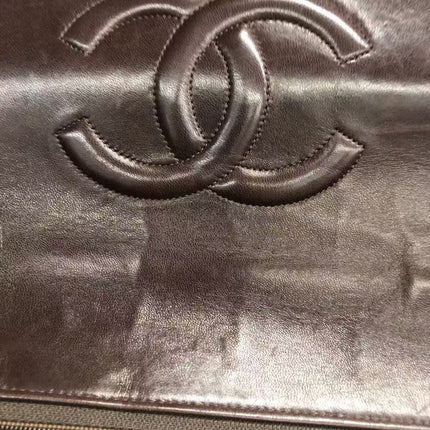 Chanel Single Flap Jumbo Brown Lambskin Leather Tortoise CC Logo and Chain