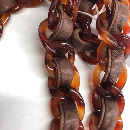 Chanel Single Flap Jumbo Brown Lambskin Leather Tortoise CC Logo and Chain