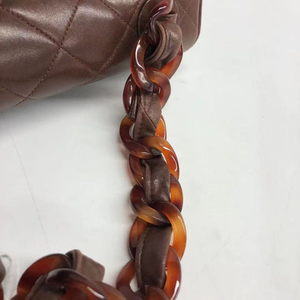 Chanel Single Flap Jumbo Brown Lambskin Leather Tortoise CC Logo and Chain