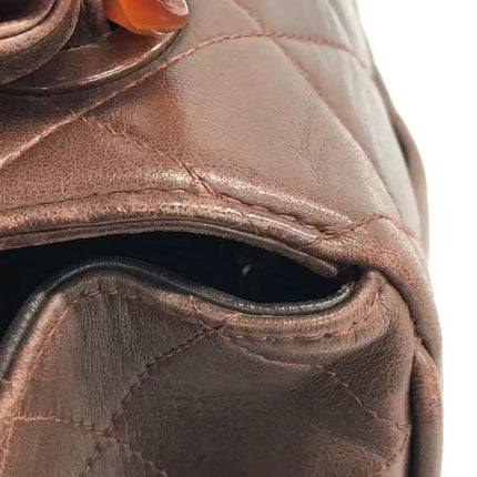 Chanel Single Flap Jumbo Brown Lambskin Leather Tortoise CC Logo and Chain