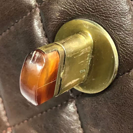 Chanel Single Flap Jumbo Brown Lambskin Leather Tortoise CC Logo and Chain