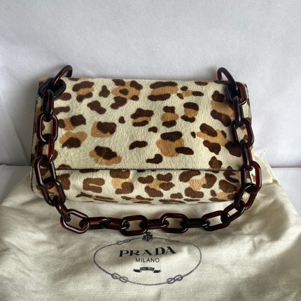 Prada Leopard Print Pony-style Calfskin Tortoise Strap Large Shoulder Bag-Luxbags