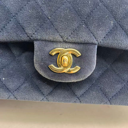 Chanel Classic Flap Medium Navy Velvet Gold Hardware, 2016-2017