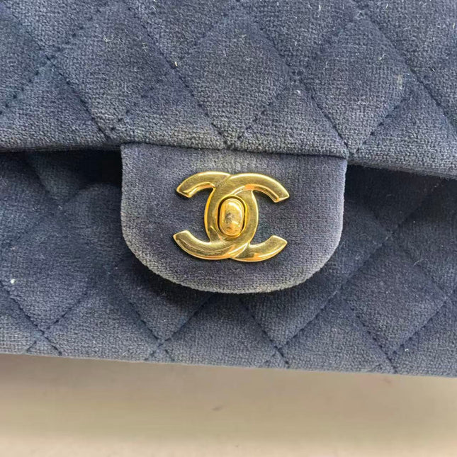Chanel Classic Flap Medium Navy Velvet Gold Hardware, 2016-2017