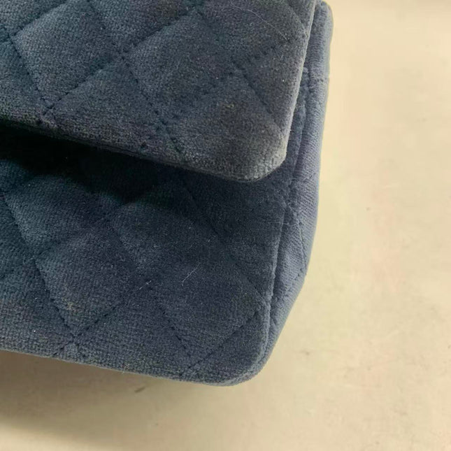 Chanel Classic Flap Medium Navy Velvet Gold Hardware, 2016-2017