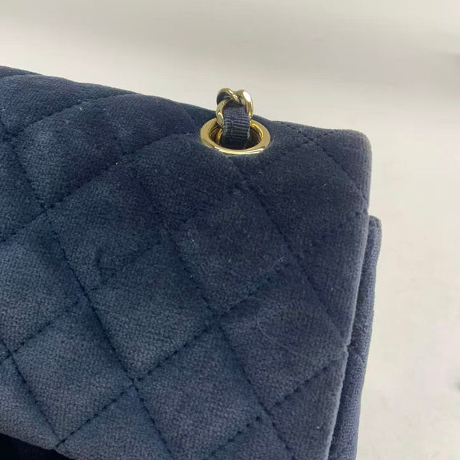 Chanel Classic Flap Medium Navy Velvet Gold Hardware, 2016-2017