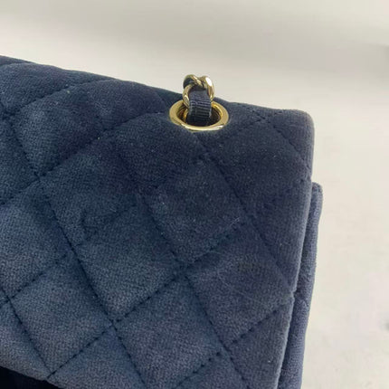 Chanel Classic Flap Medium Navy Velvet Gold Hardware, 2016-2017
