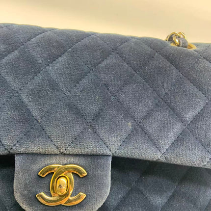 Chanel Classic Flap Medium Navy Velvet Gold Hardware, 2016-2017