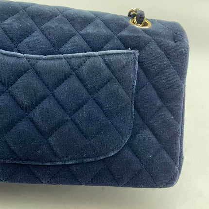Chanel Classic Flap Medium Navy Velvet Gold Hardware, 2016-2017