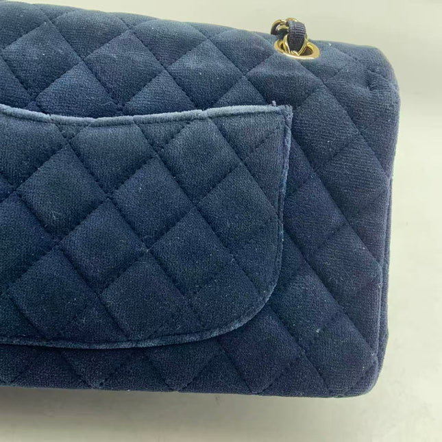 Chanel Classic Flap Medium Navy Velvet Gold Hardware, 2016-2017