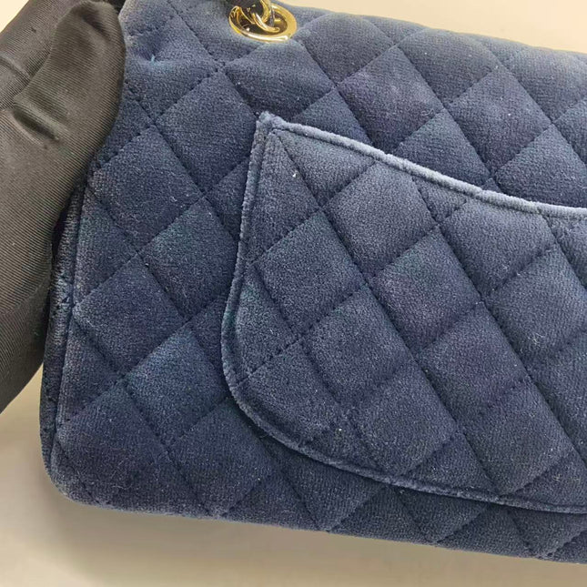 Chanel Classic Flap Medium Navy Velvet Gold Hardware, 2016-2017