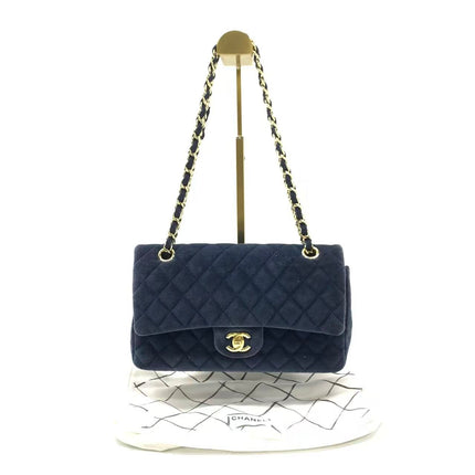 Chanel Classic Flap Medium Navy Velvet Gold Hardware, 2016-2017-Luxbags