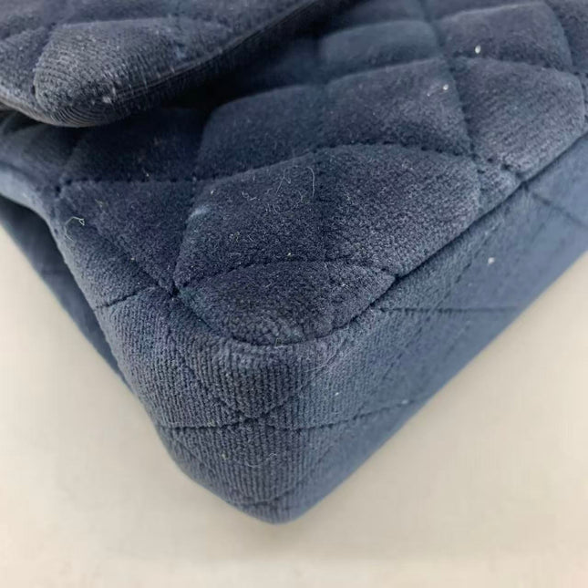 Chanel Classic Flap Medium Navy Velvet Gold Hardware, 2016-2017