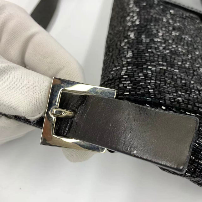 Fendi Baguette Vintage Black Glitter Beads Shoulder Bag