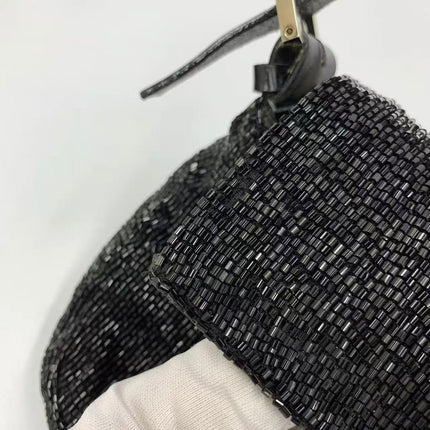 Fendi Baguette Vintage Black Glitter Beads Shoulder Bag