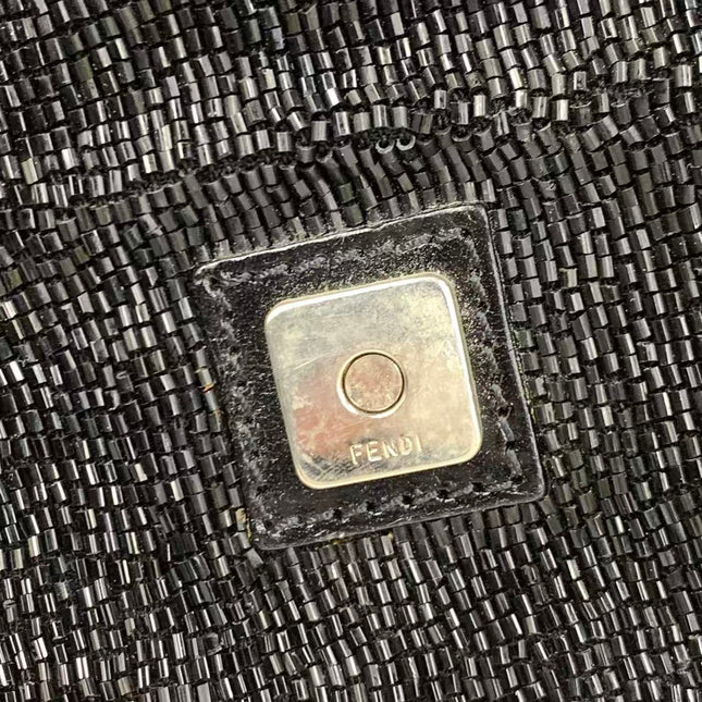 Fendi Baguette Vintage Black Glitter Beads Shoulder Bag