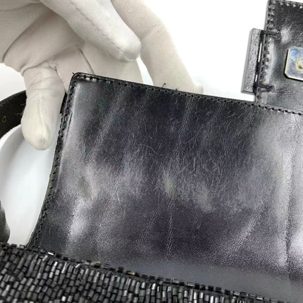 Fendi Baguette Vintage Black Glitter Beads Shoulder Bag