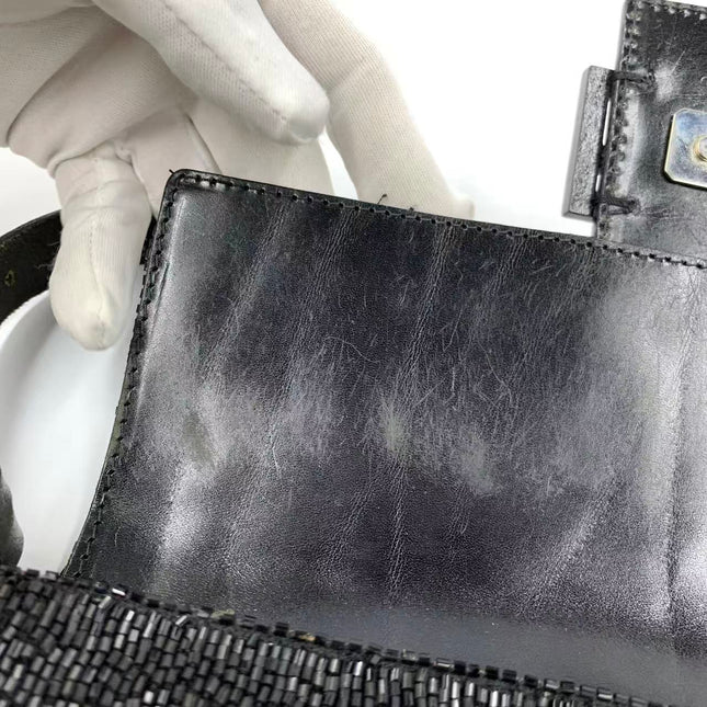 Fendi Baguette Vintage Black Glitter Beads Shoulder Bag