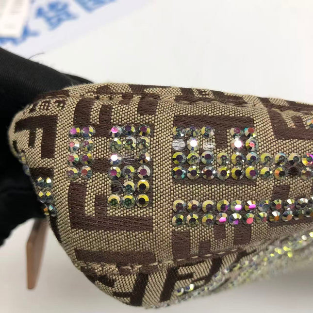 Fendi Baguette Brown Zucchino Monogram Multicolor Crystals Shoulder Bag